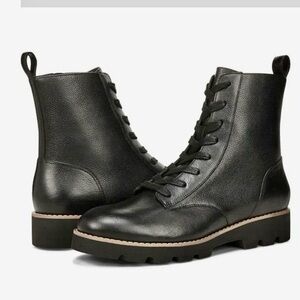 Vionic Lani Combat Style Boots Black Leather Size 8.5